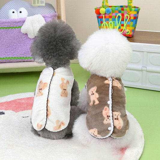 KFX-3490493 Crescent Bear Warm Fluffy Vest for Dogs – Cozy Teddy Style Pet Clothing in Beige and Black Coffee