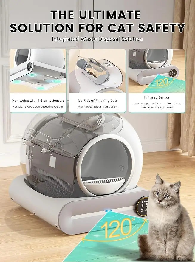 KFX-349331 Smart Self-Cleaning Cat Litter Box with Wi-Fi and Odor Control, 65L Capacity