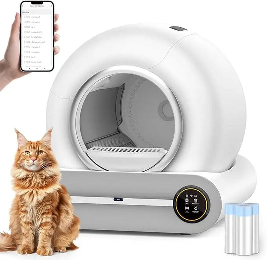 KFX-349331 Smart Self-Cleaning Cat Litter Box with Wi-Fi and Odor Control, 65L Capacity