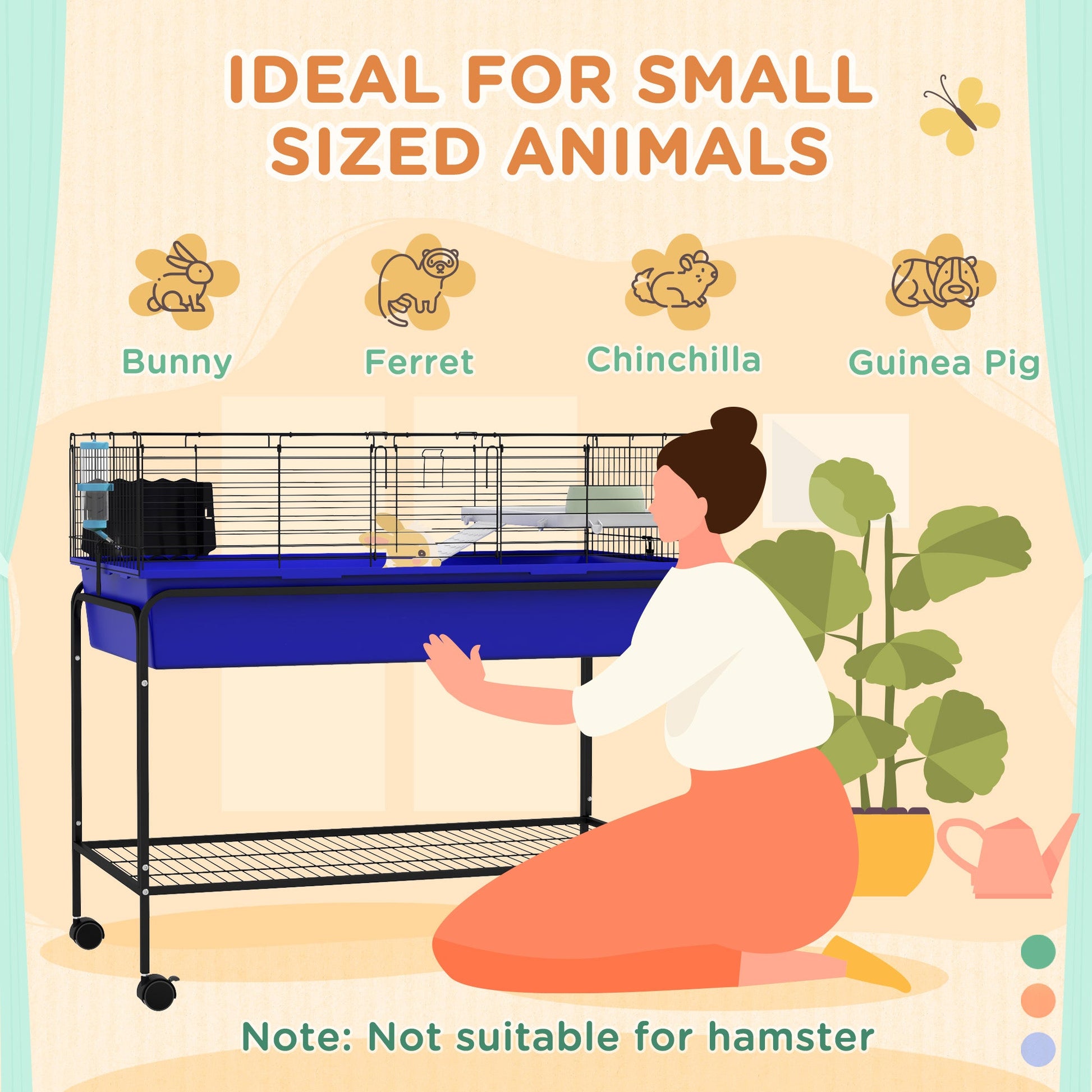 KFX-3493565 Two-Story Small Animal Cage with Removable Stand, Wheels, and Integrated Shelf - 39" x 20.5" x 36.5" - Blue