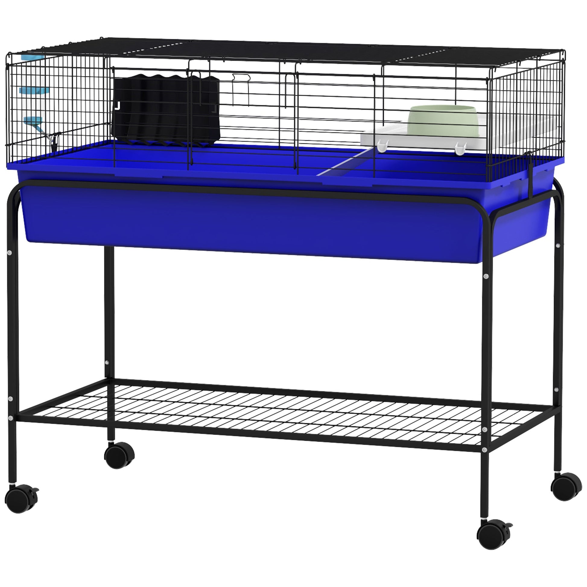 KFX-3493565 Two-Story Small Animal Cage with Removable Stand, Wheels, and Integrated Shelf - 39" x 20.5" x 36.5" - Blue