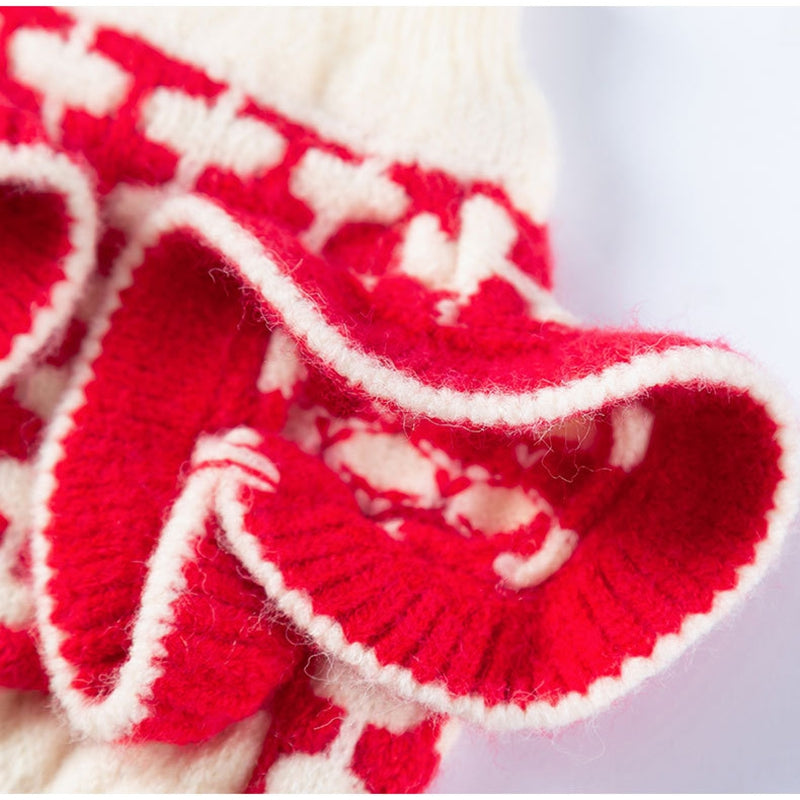 KFX-3494461 Charming Red Knitted Sweater for Small Dogs with Cute Cherry Accent and Flutter Sleeves