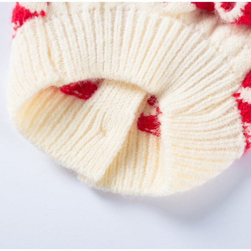 KFX-3494461 Charming Red Knitted Sweater for Small Dogs with Cute Cherry Accent and Flutter Sleeves