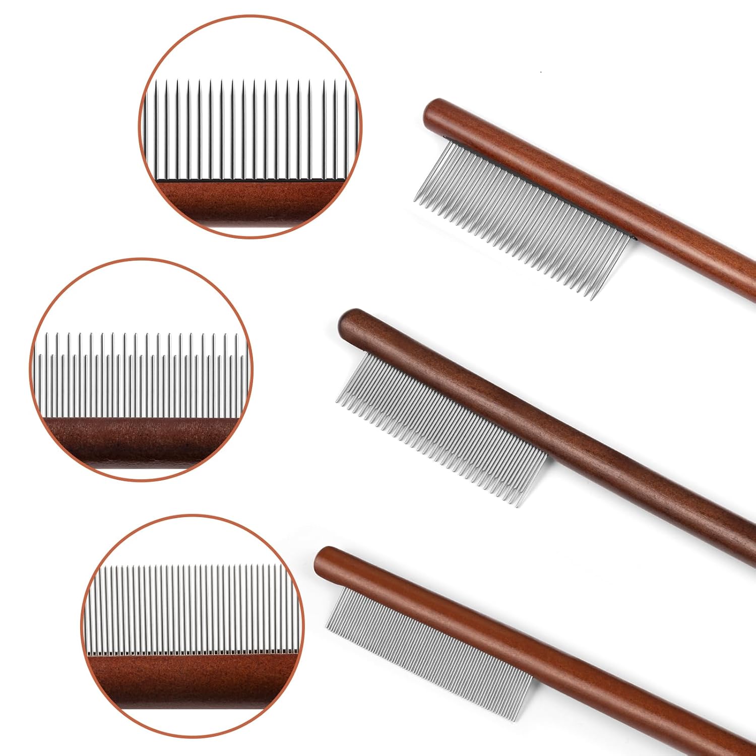 KFX-3497149 Wooden Handle Pet Comb for Grooming Long & Short Haired Dogs, Cats, and Small Pets