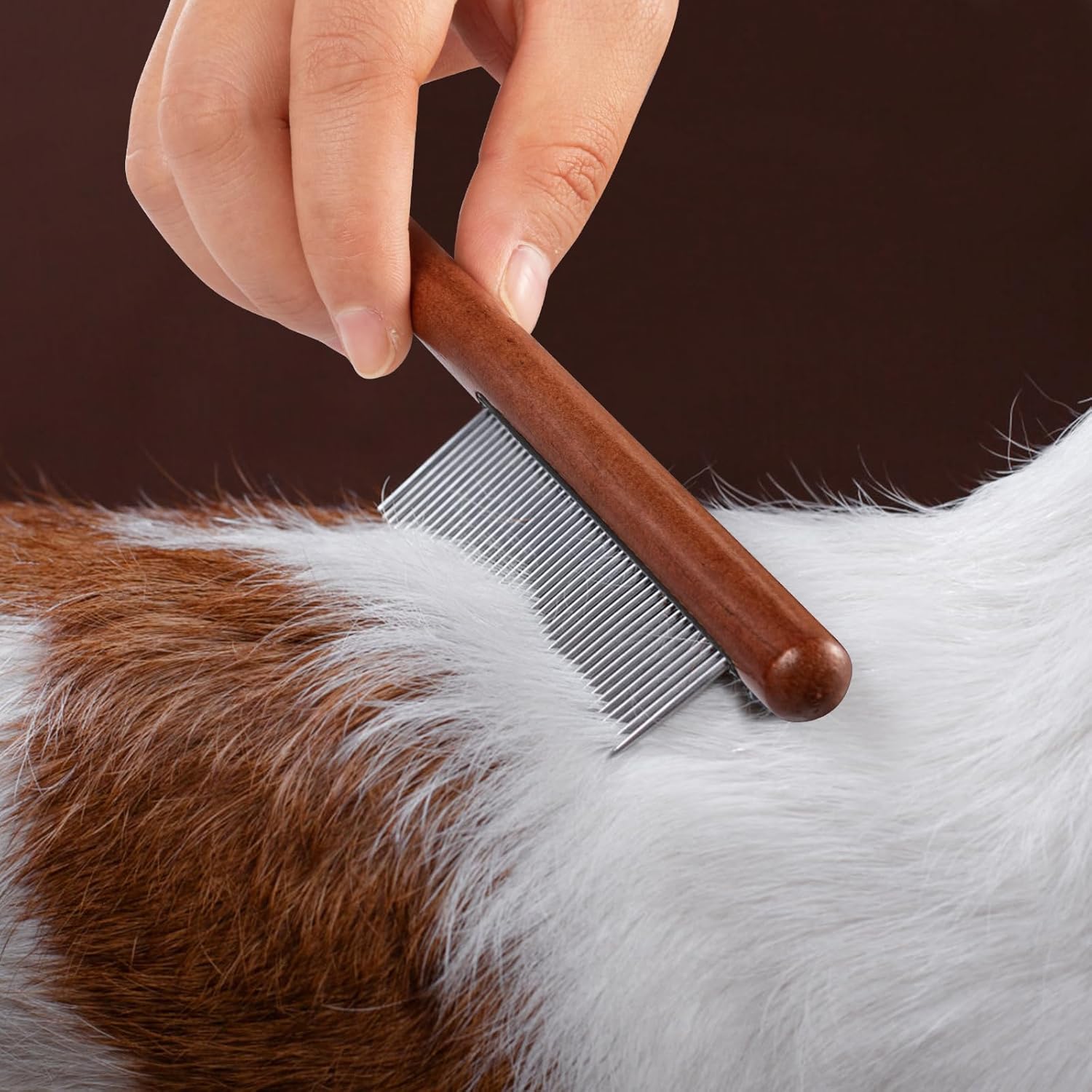 KFX-3497149 Wooden Handle Pet Comb for Grooming Long & Short Haired Dogs, Cats, and Small Pets