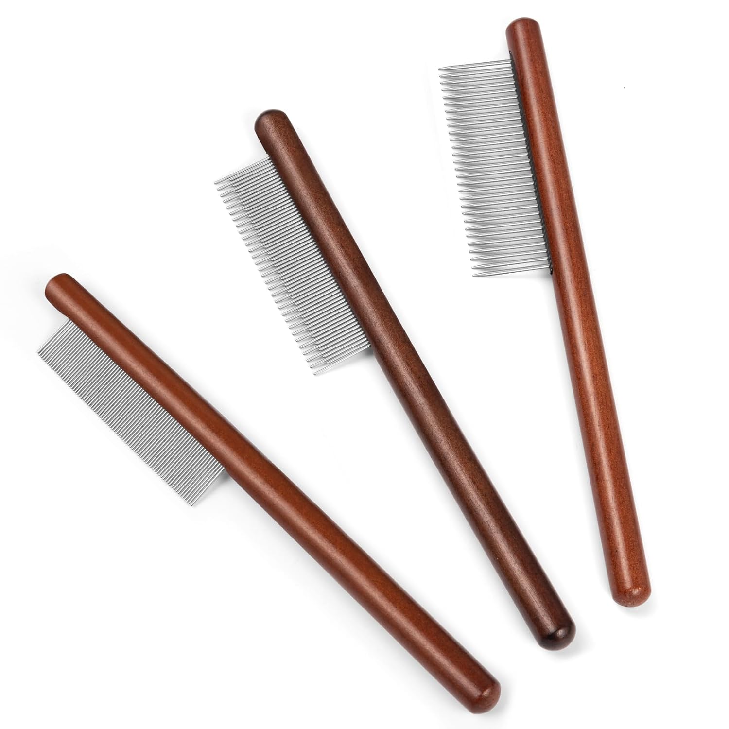 KFX-3497149 Wooden Handle Pet Comb for Grooming Long & Short Haired Dogs, Cats, and Small Pets