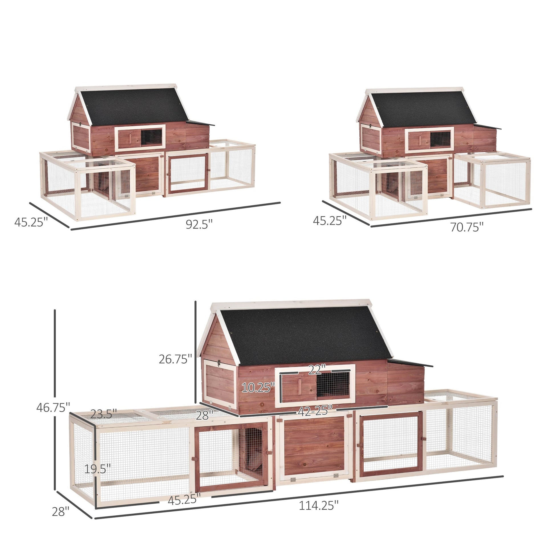 KFX-3499325 Spacious Wooden Chicken Coop with Nesting Box and Double Runs, Durable Fir Wood Construction