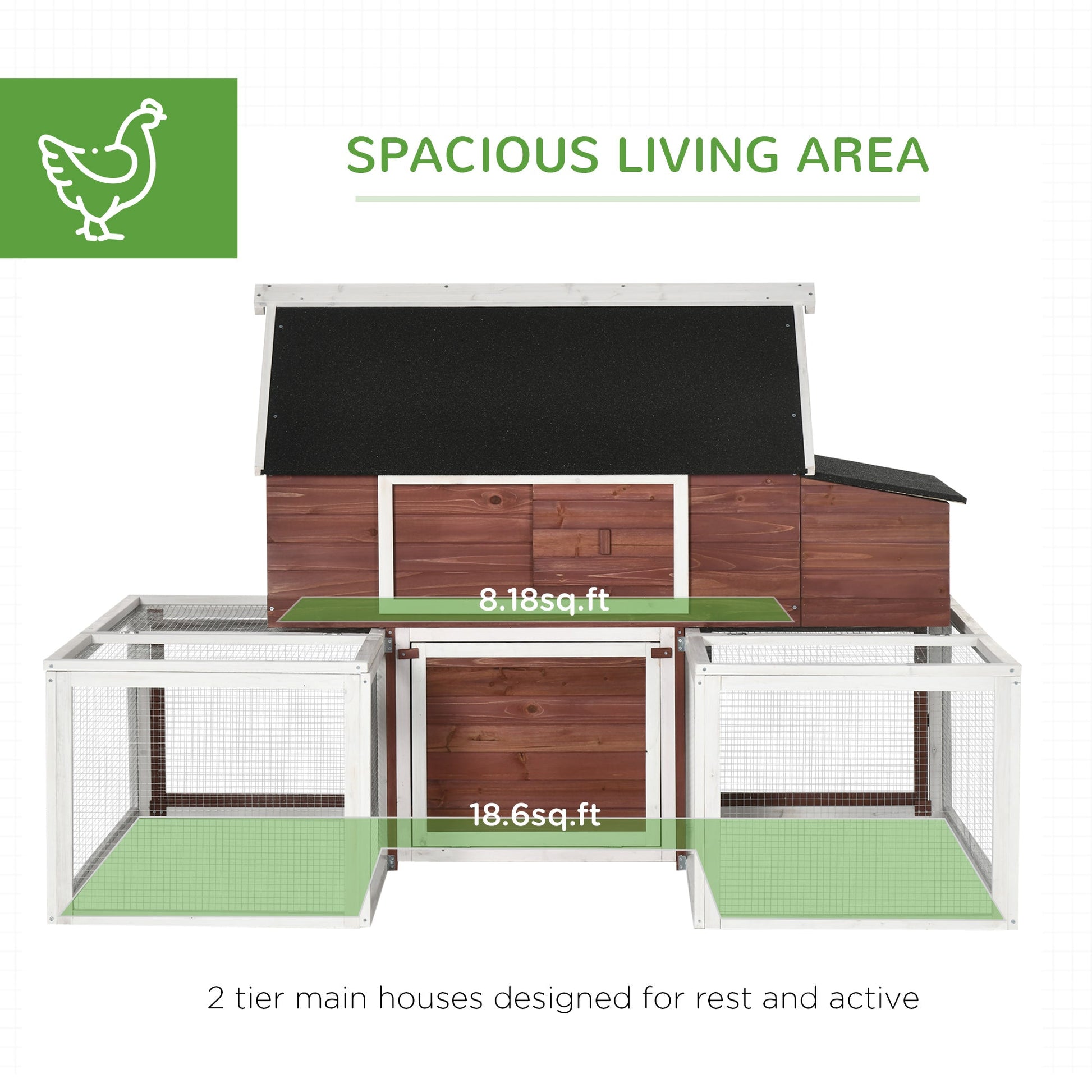 KFX-3499325 Spacious Wooden Chicken Coop with Nesting Box and Double Runs, Durable Fir Wood Construction
