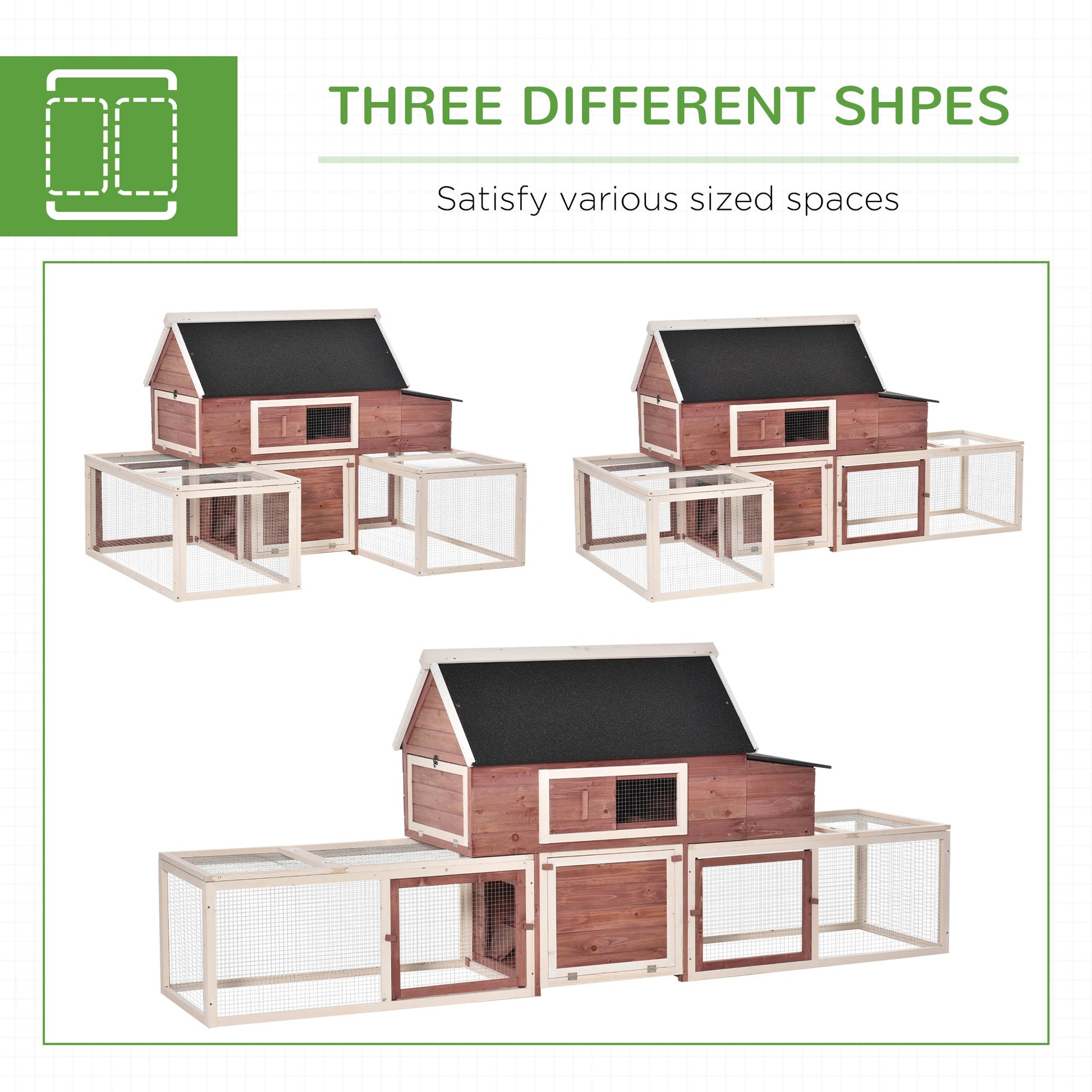 KFX-3499325 Spacious Wooden Chicken Coop with Nesting Box and Double Runs, Durable Fir Wood Construction