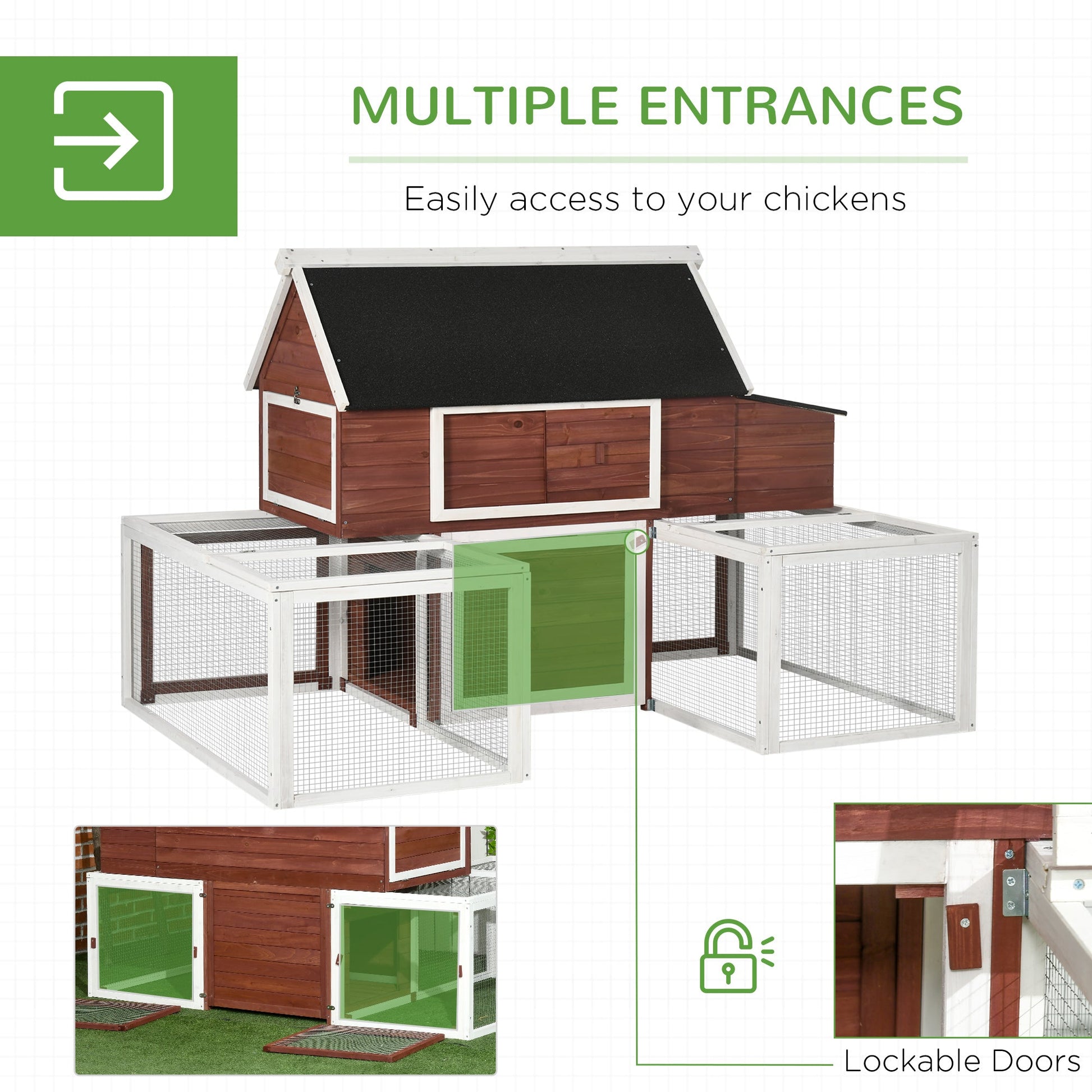 KFX-3499325 Spacious Wooden Chicken Coop with Nesting Box and Double Runs, Durable Fir Wood Construction