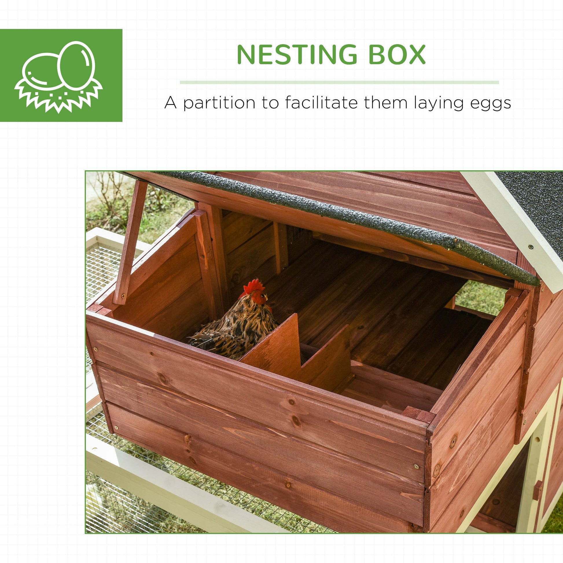KFX-3499325 Spacious Wooden Chicken Coop with Nesting Box and Double Runs, Durable Fir Wood Construction