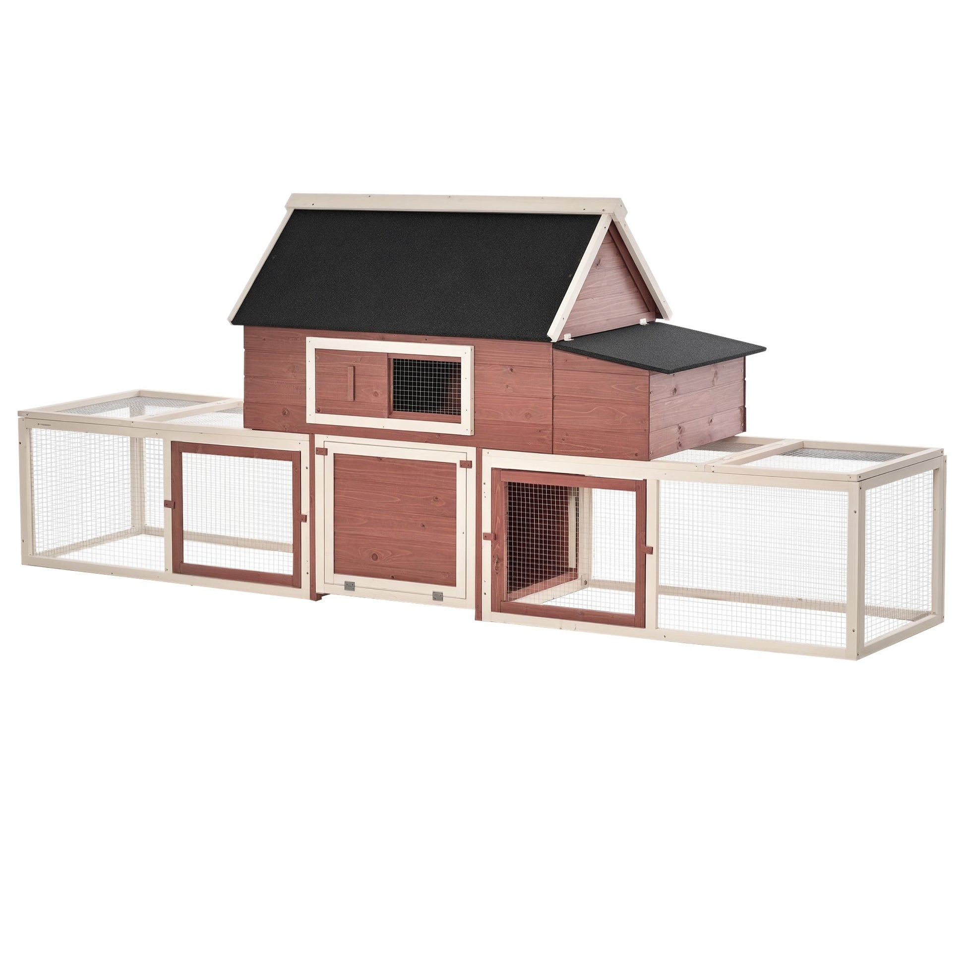 KFX-3499325 Spacious Wooden Chicken Coop with Nesting Box and Double Runs, Durable Fir Wood Construction