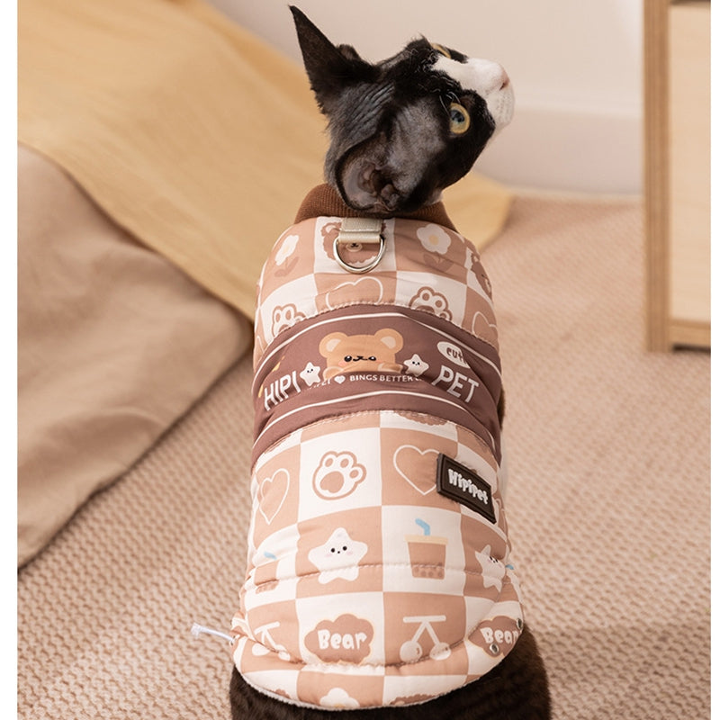 KFX-3500221 Cozy Quilted Two-Legged Pet Vest for Cats and Dogs - Retro Prints for Autumn and Winter