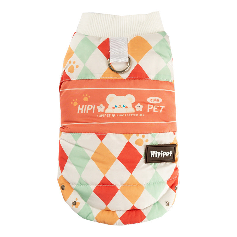 KFX-3500221 Cozy Quilted Two-Legged Pet Vest for Cats and Dogs - Retro Prints for Autumn and Winter