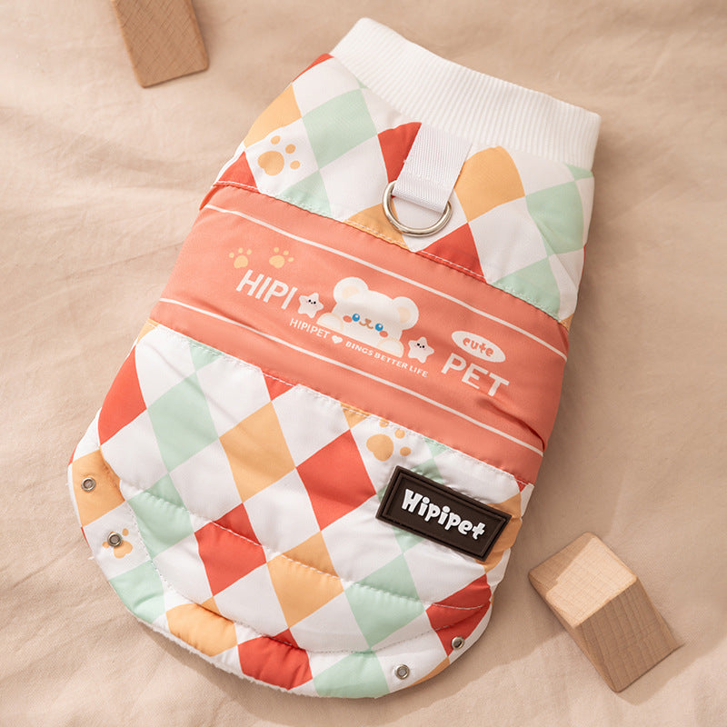KFX-3500221 Cozy Quilted Two-Legged Pet Vest for Cats and Dogs - Retro Prints for Autumn and Winter