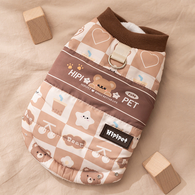 KFX-3500221 Cozy Quilted Two-Legged Pet Vest for Cats and Dogs - Retro Prints for Autumn and Winter