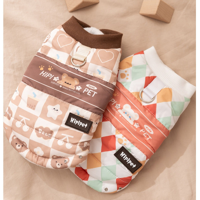 KFX-3500221 Cozy Quilted Two-Legged Pet Vest for Cats and Dogs - Retro Prints for Autumn and Winter