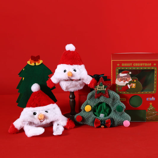 KFX-3500477 Adorable Plush Pet Christmas Hat for Small Dogs and Cats – Snowman and Christmas Tree Designs