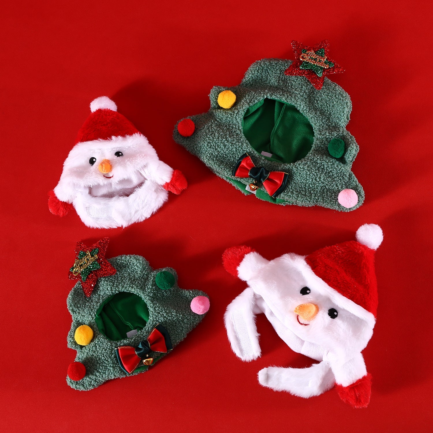 KFX-3500477 Adorable Plush Pet Christmas Hat for Small Dogs and Cats – Snowman and Christmas Tree Designs