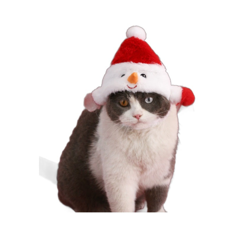 KFX-3500477 Adorable Plush Pet Christmas Hat for Small Dogs and Cats – Snowman and Christmas Tree Designs