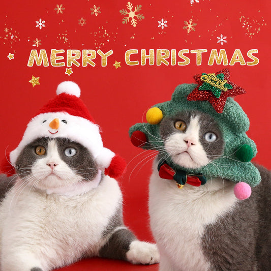 KFX-3500477 Adorable Plush Pet Christmas Hat for Small Dogs and Cats – Snowman and Christmas Tree Designs