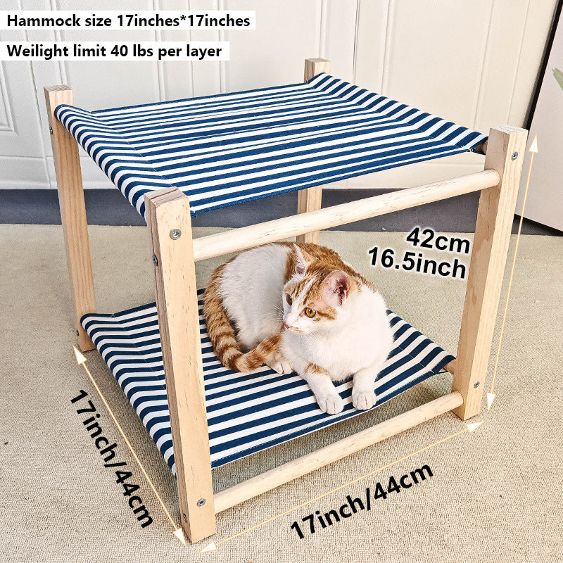 KFX-3503037 Double Layer Cat Hammock Pet Bed - Removable and Washable Solid Wood Design in Classic Gray and Navy Blue