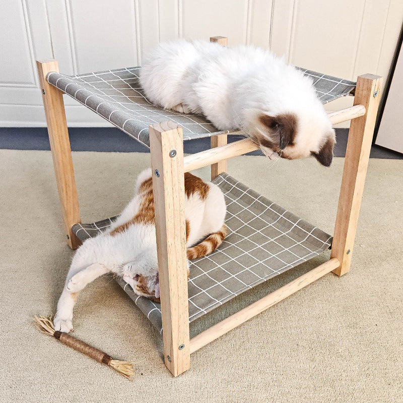 KFX-3503037 Double Layer Cat Hammock Pet Bed - Removable and Washable Solid Wood Design in Classic Gray and Navy Blue