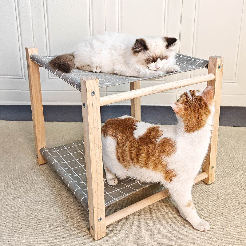 KFX-3503037 Double Layer Cat Hammock Pet Bed - Removable and Washable Solid Wood Design in Classic Gray and Navy Blue