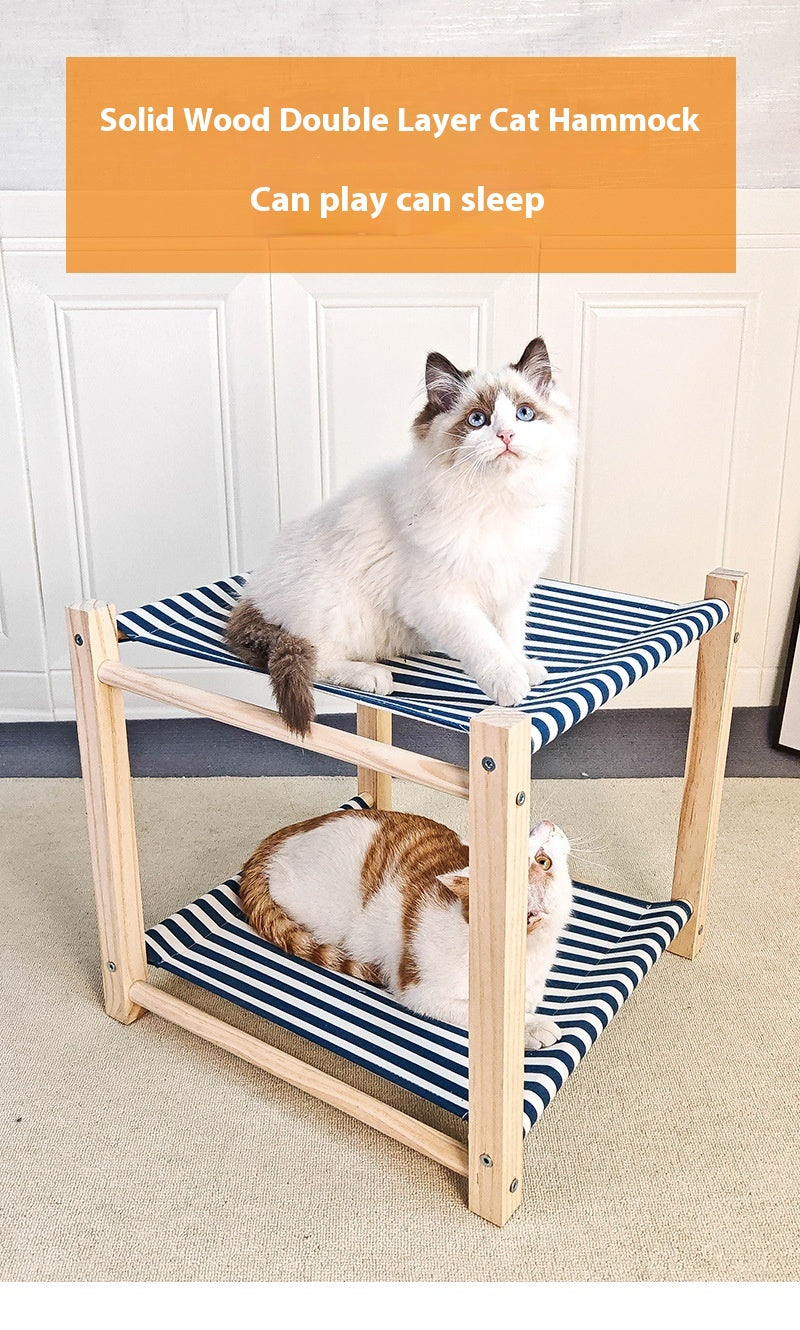 KFX-3503037 Double Layer Cat Hammock Pet Bed - Removable and Washable Solid Wood Design in Classic Gray and Navy Blue