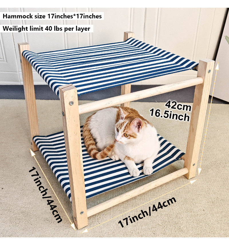 KFX-3503037 Double Layer Cat Hammock Pet Bed - Removable and Washable Solid Wood Design in Classic Gray and Navy Blue