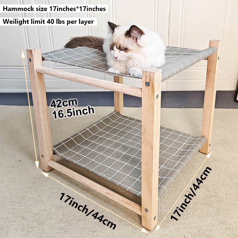 KFX-3503037 Double Layer Cat Hammock Pet Bed - Removable and Washable Solid Wood Design in Classic Gray and Navy Blue