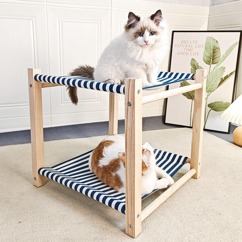 KFX-3503037 Double Layer Cat Hammock Pet Bed - Removable and Washable Solid Wood Design in Classic Gray and Navy Blue