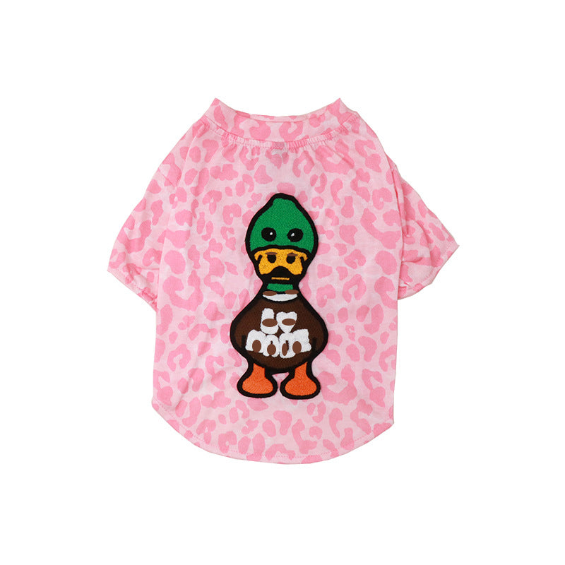 KFX-3503805 Mid-Thin Dog T-Shirt in White, Dark Blue, and Pink Leopard - Sizes S to XXL