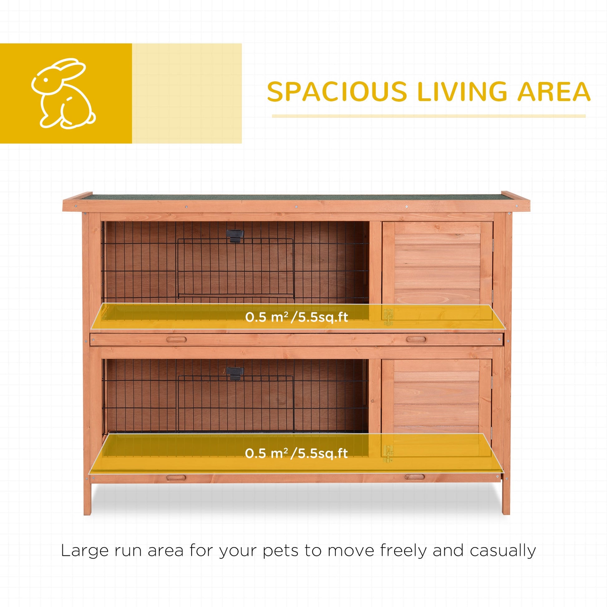 KFX-3505085 2-Story Wooden Rabbit Hutch with Lockable Doors and Waterproof Roof for Indoor/Outdoor Small Animals