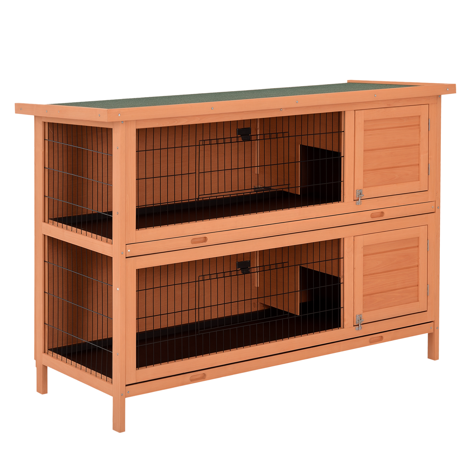 KFX-3505085 2-Story Wooden Rabbit Hutch with Lockable Doors and Waterproof Roof for Indoor/Outdoor Small Animals