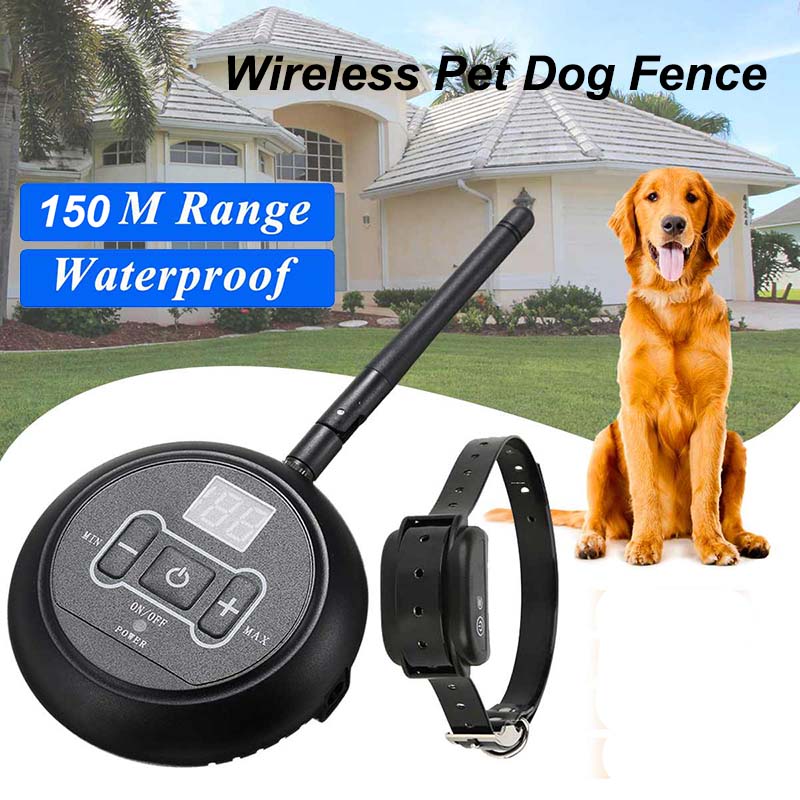 KFX-3506877 Wireless Pet Fence with Waterproof Intelligent Training Collar for Dogs, Adjustable Signal Level, Remote Control Range Up to 150m, Fits Neck Circumference Up to 25"