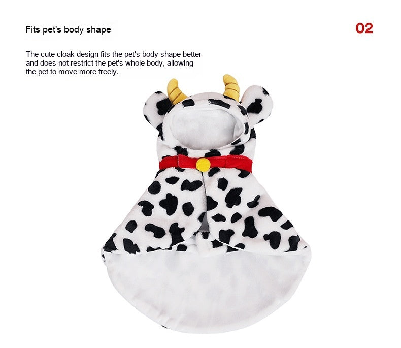KFX-3507773 Cozy Cow Cloak for Cats and Small Dogs - Windproof Flannel Pet Cape