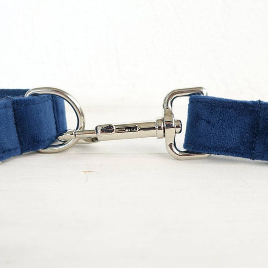 KFX-3509181 Dark Blue Velvet Pet Collar with Traction Chain for Dogs - Adjustable Size Options