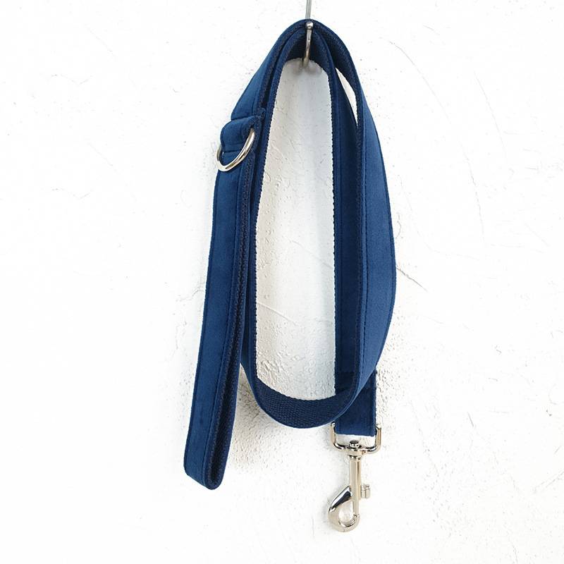 KFX-3509181 Dark Blue Velvet Pet Collar with Traction Chain for Dogs - Adjustable Size Options