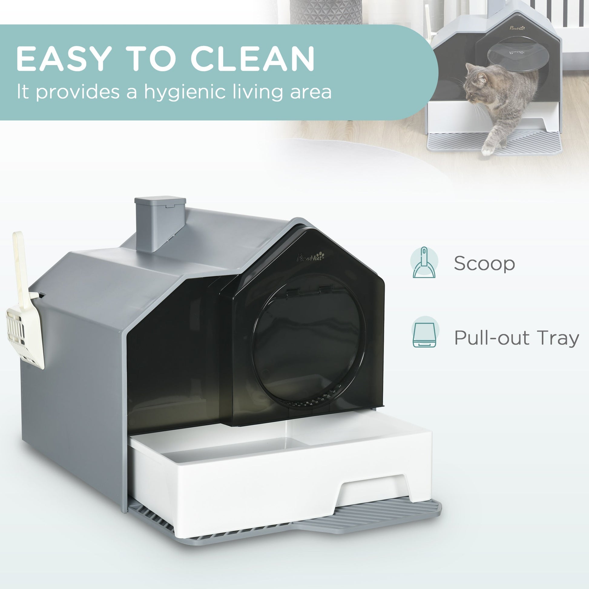 KFX-3512637 Covered Cat Litter Box with Easy-Clean Drawer and Deodorizers