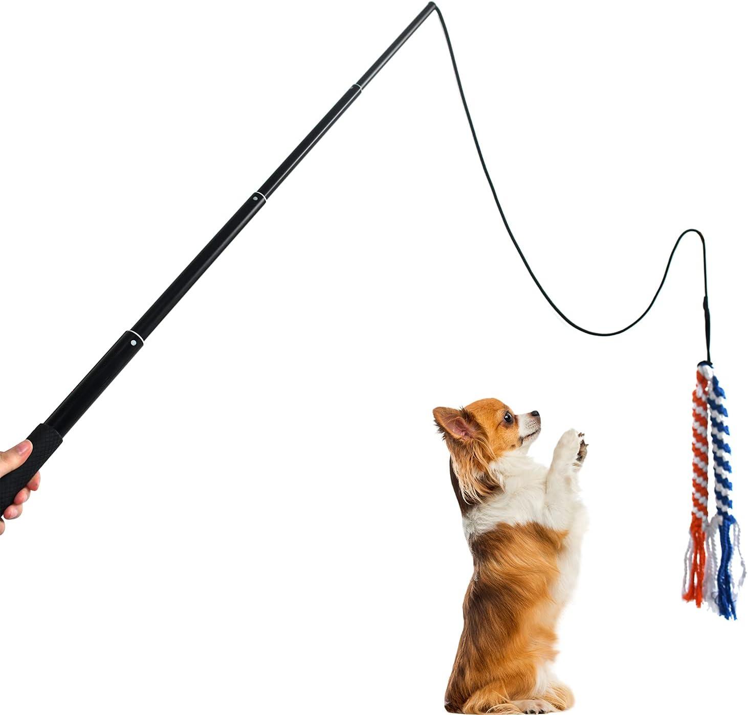 KFX-3514429 Extendable Teaser Wand for Interactive Dog Play - Safe Chew Rope Toy for All Dog Sizes