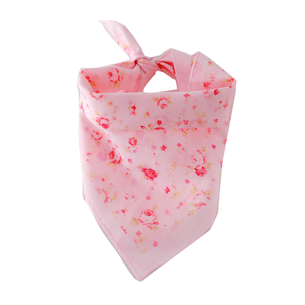 KFX-3514557 Cotton Triangle Scarf with Rose Flower Design - Pink & Beige, Adjustable Neck Size 24-46CM