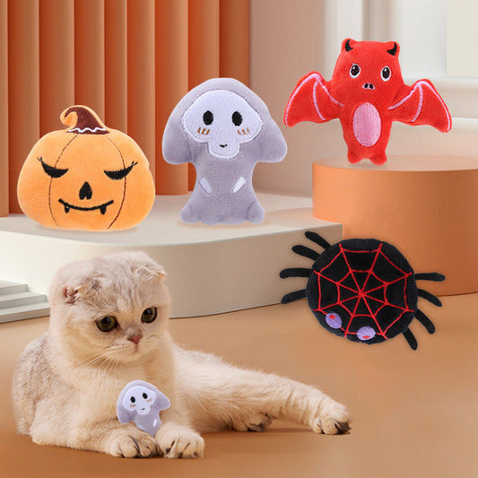 KFX-3516605 Halloween Catnip Plush Toy for Cats - Spider, Pumpkin, Ghost, and Bat Designs