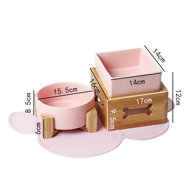 KFX-3517117 Double Ceramic Dog Food Bowl with Wooden Base – 900 ml Capacity for Enhanced Feeding Comfort