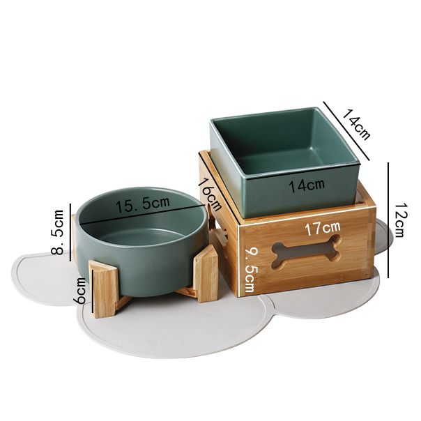 KFX-3517117 Double Ceramic Dog Food Bowl with Wooden Base – 900 ml Capacity for Enhanced Feeding Comfort