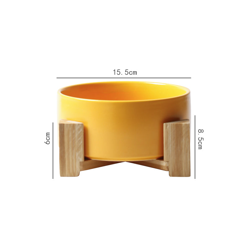 KFX-3517117 Double Ceramic Dog Food Bowl with Wooden Base – 900 ml Capacity for Enhanced Feeding Comfort