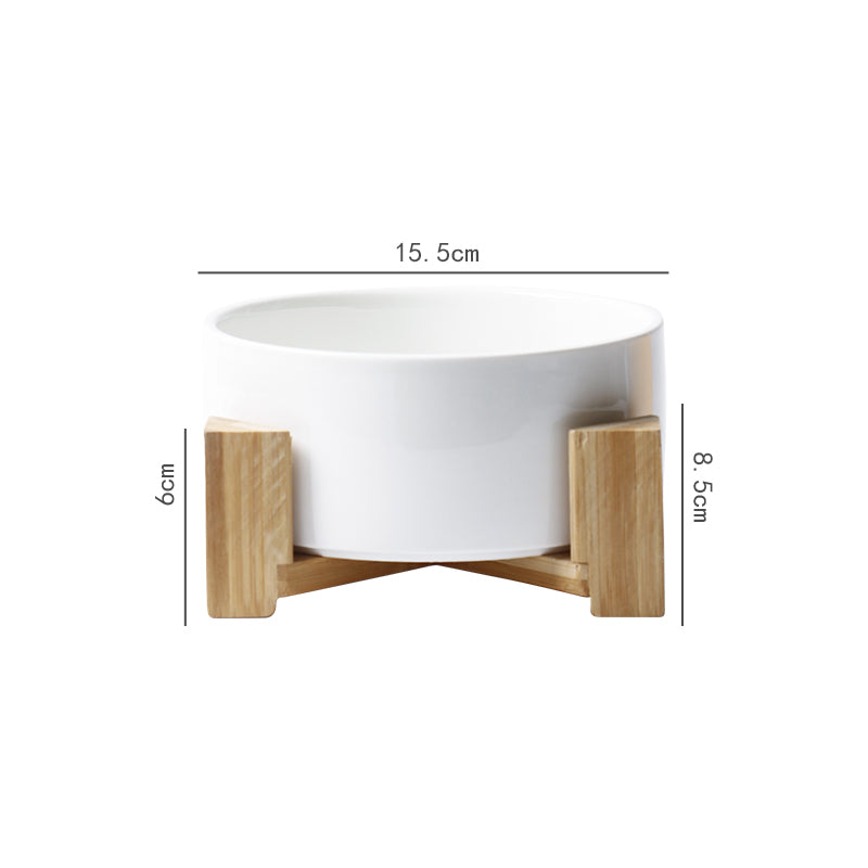 KFX-3517117 Double Ceramic Dog Food Bowl with Wooden Base – 900 ml Capacity for Enhanced Feeding Comfort