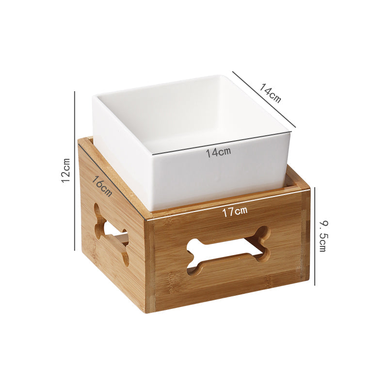 KFX-3517117 Double Ceramic Dog Food Bowl with Wooden Base – 900 ml Capacity for Enhanced Feeding Comfort