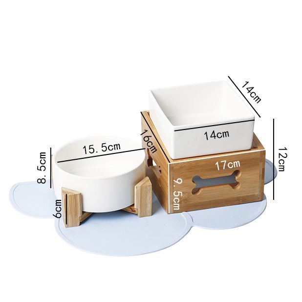 KFX-3517117 Double Ceramic Dog Food Bowl with Wooden Base – 900 ml Capacity for Enhanced Feeding Comfort