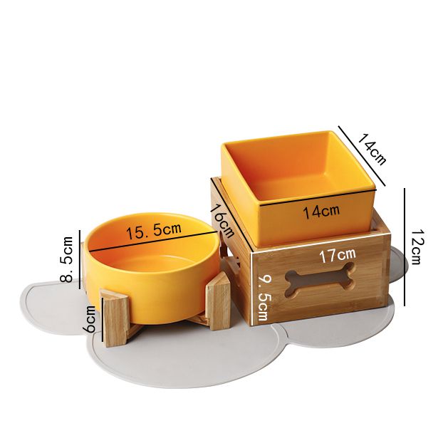 KFX-3517117 Double Ceramic Dog Food Bowl with Wooden Base – 900 ml Capacity for Enhanced Feeding Comfort